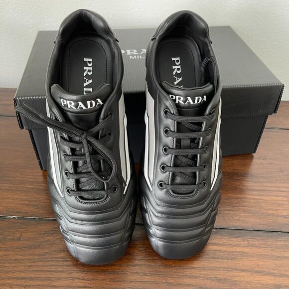 Prada 2EG325 Men's Black Leather Logo Lace-up Sneakers, Many sizes - Picture 10 of 16